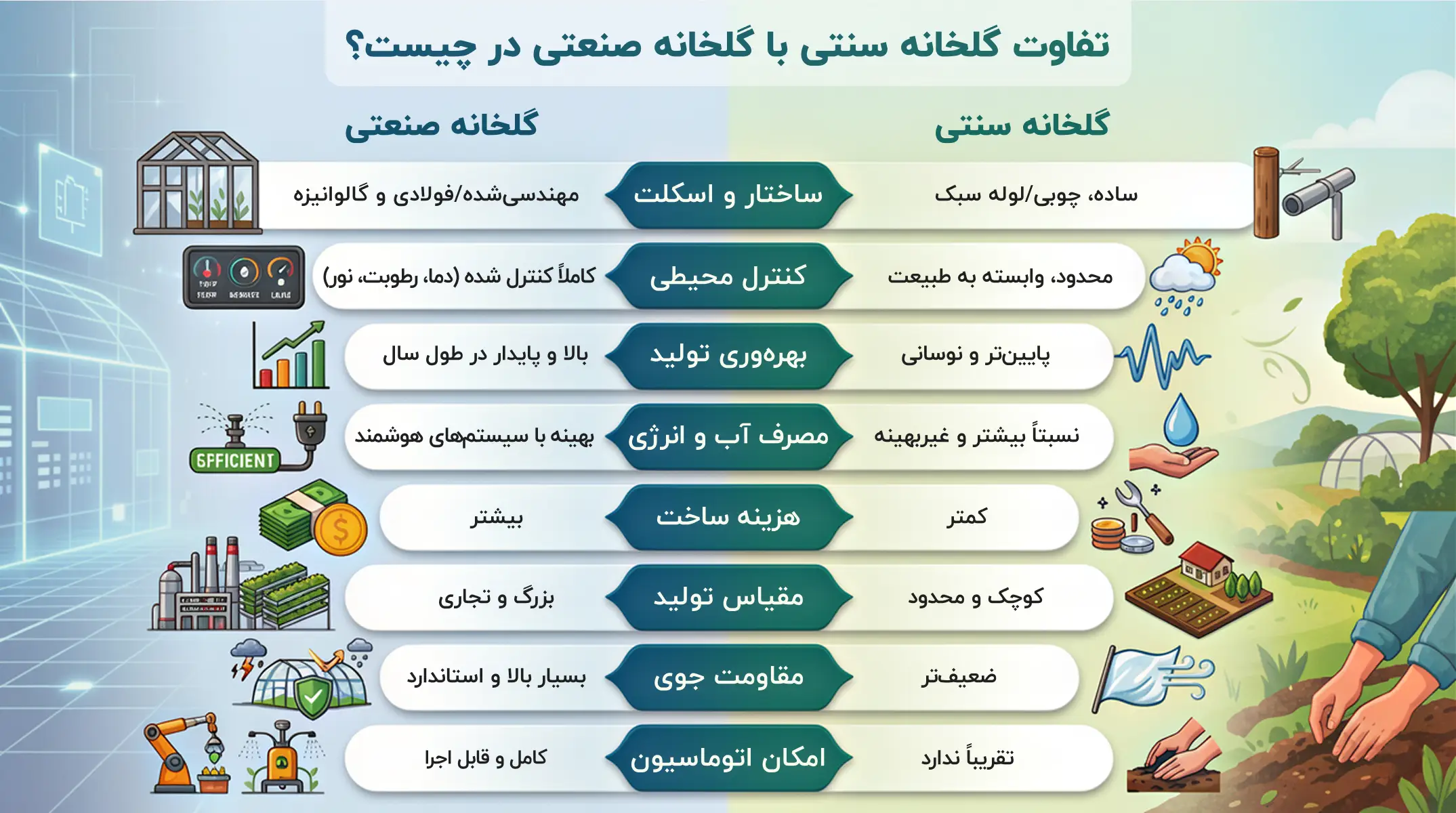 تفاوت گلخانه سنتی با گلخانه صنعتی
